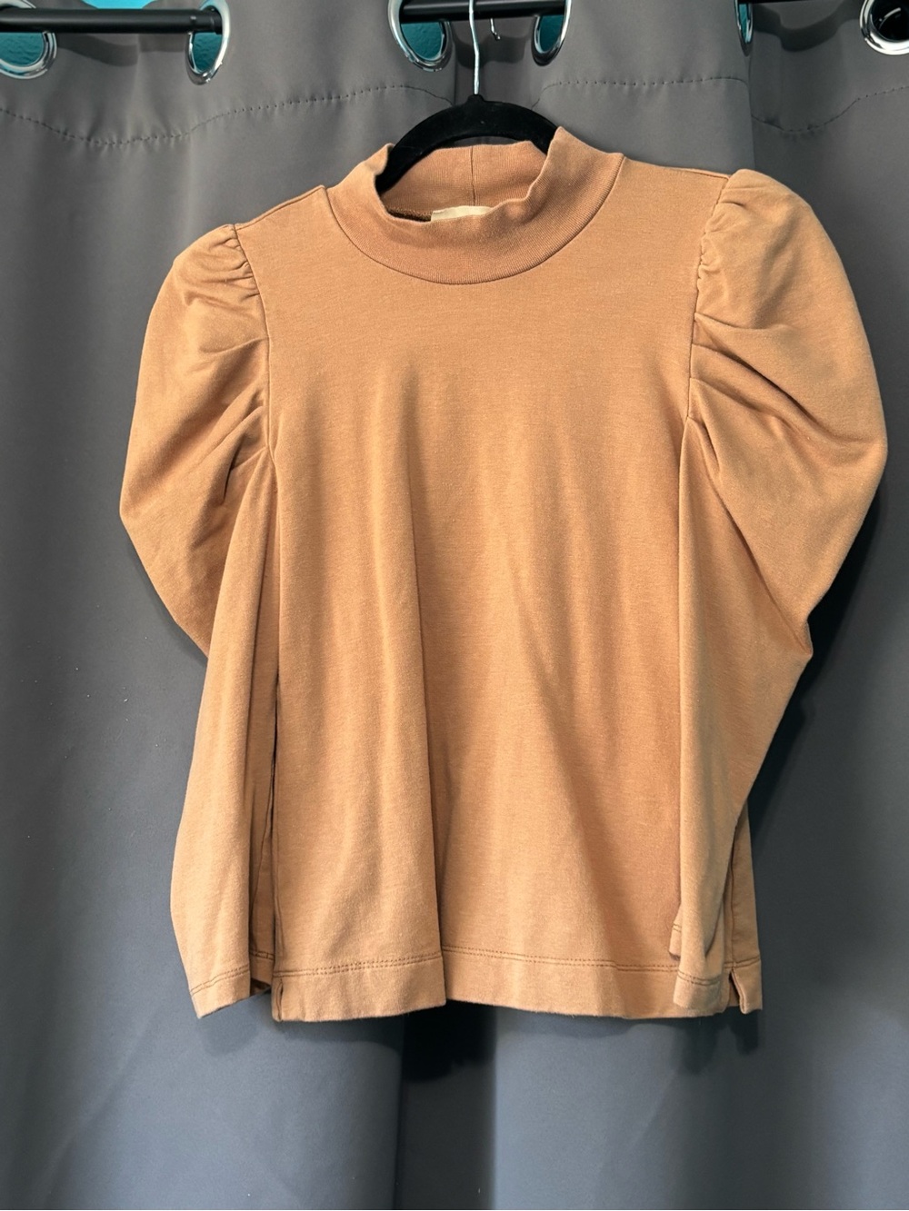 Elie Tahari Camel Puff Sleeve Mock Neck Top